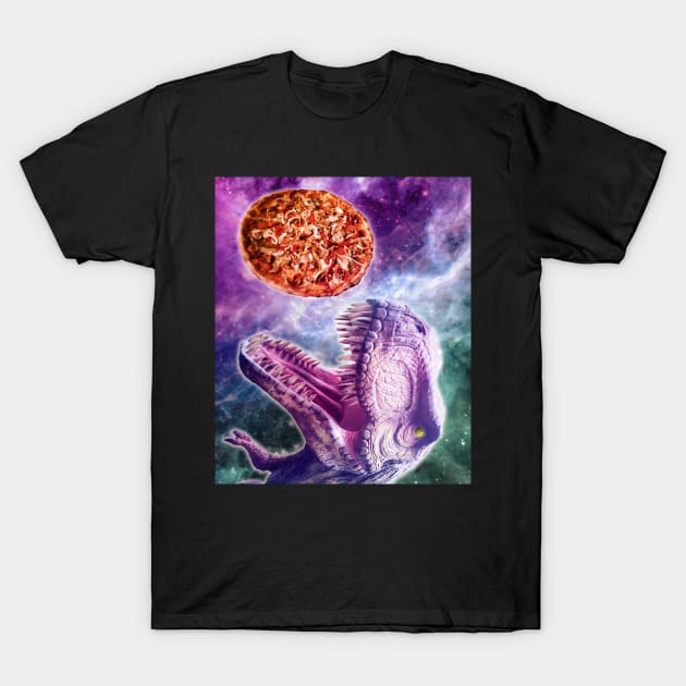 Pizza Dinosaur In Space T-Shirt by Random Galaxy